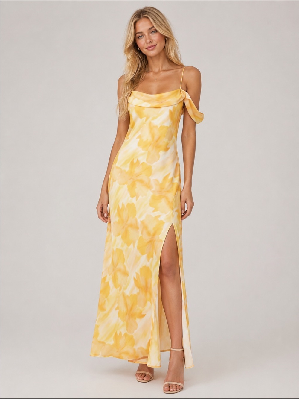 ASTR the Label Orange Yellow Print Kitura Maxi Dress Small 8396